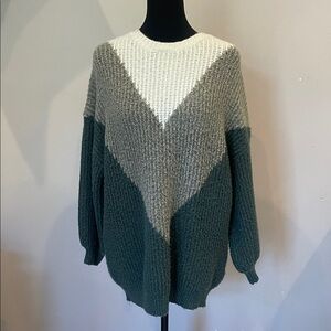 Colorblock Knit Sweater - Greens oversized small